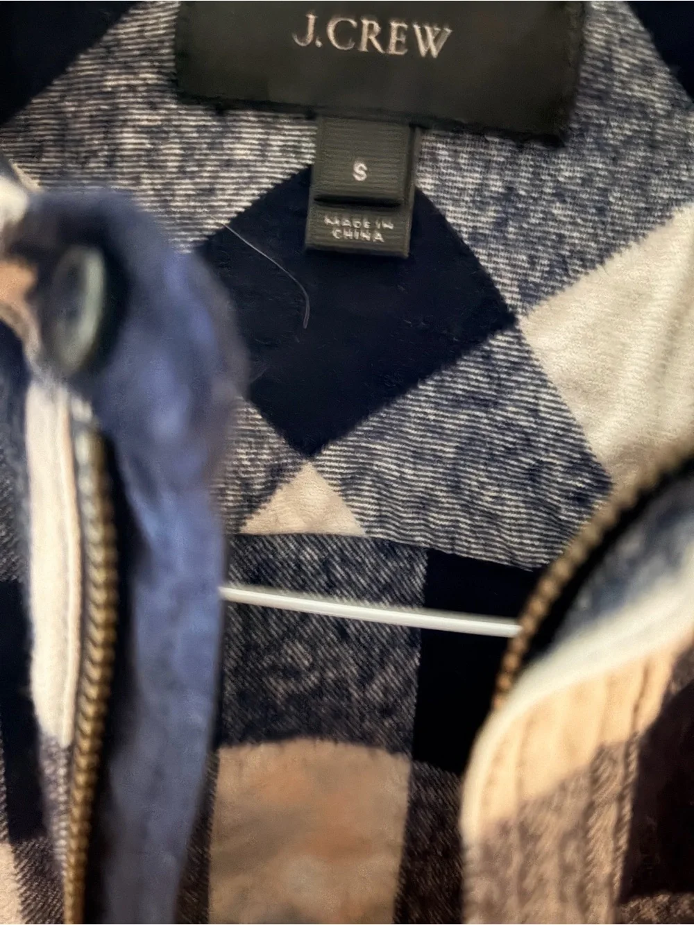 J. Crew Navy and White Buffalo Half-Zip Flannel Shirt